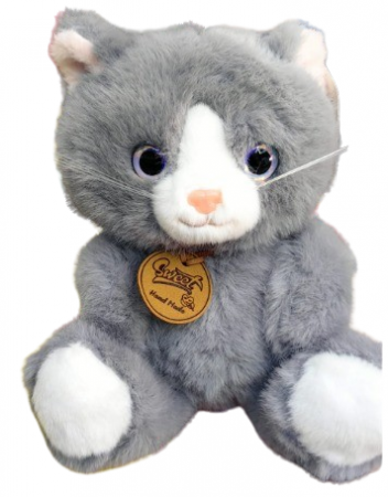 Jucarii din Plus - Mascote din Plus(3 ani +) - Jucarie de Plus Pisicuta Pufoasa Gri cu Ochi Sclipitori