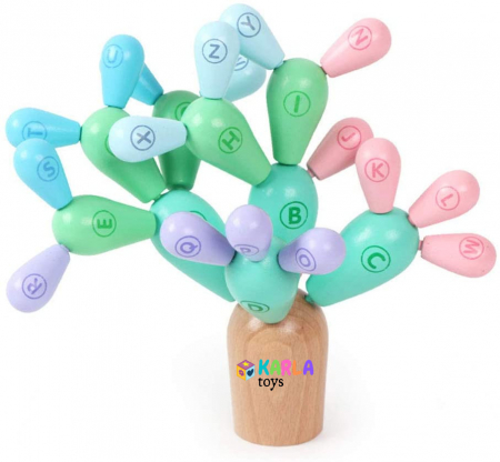 Jucarii din lemn si Montessori - Jucarie din lemn de Ansamblat si echilibrat Cactusul cu Litere