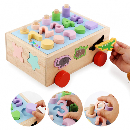 Jucarie din Lemn de tras Sortator Forme, Animale, Puzzle Numere [1]