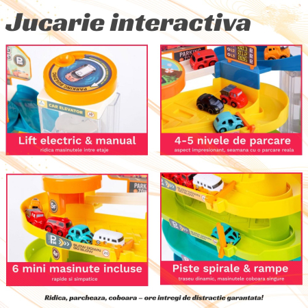 Set Parcare Interactiva cu Lift Automat, 6 masinute si piste spiralate, sunete lumini [2]