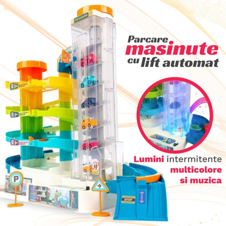 Set Parcare Interactiva cu Lift Automat, 6 masinute si piste spiralate, sunete lumini [1]