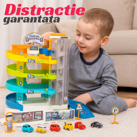 Set Parcare Interactiva cu Lift Automat, 6 masinute si piste spiralate, sunete lumini [4]