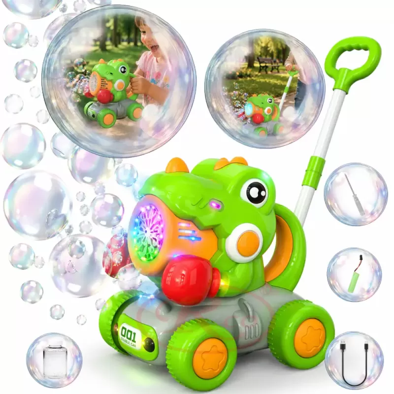 Jucarii exterior - Jucarie Dinozaur cu Baloane de Sapun si LED, 2 in 1, Reincarcabila USB