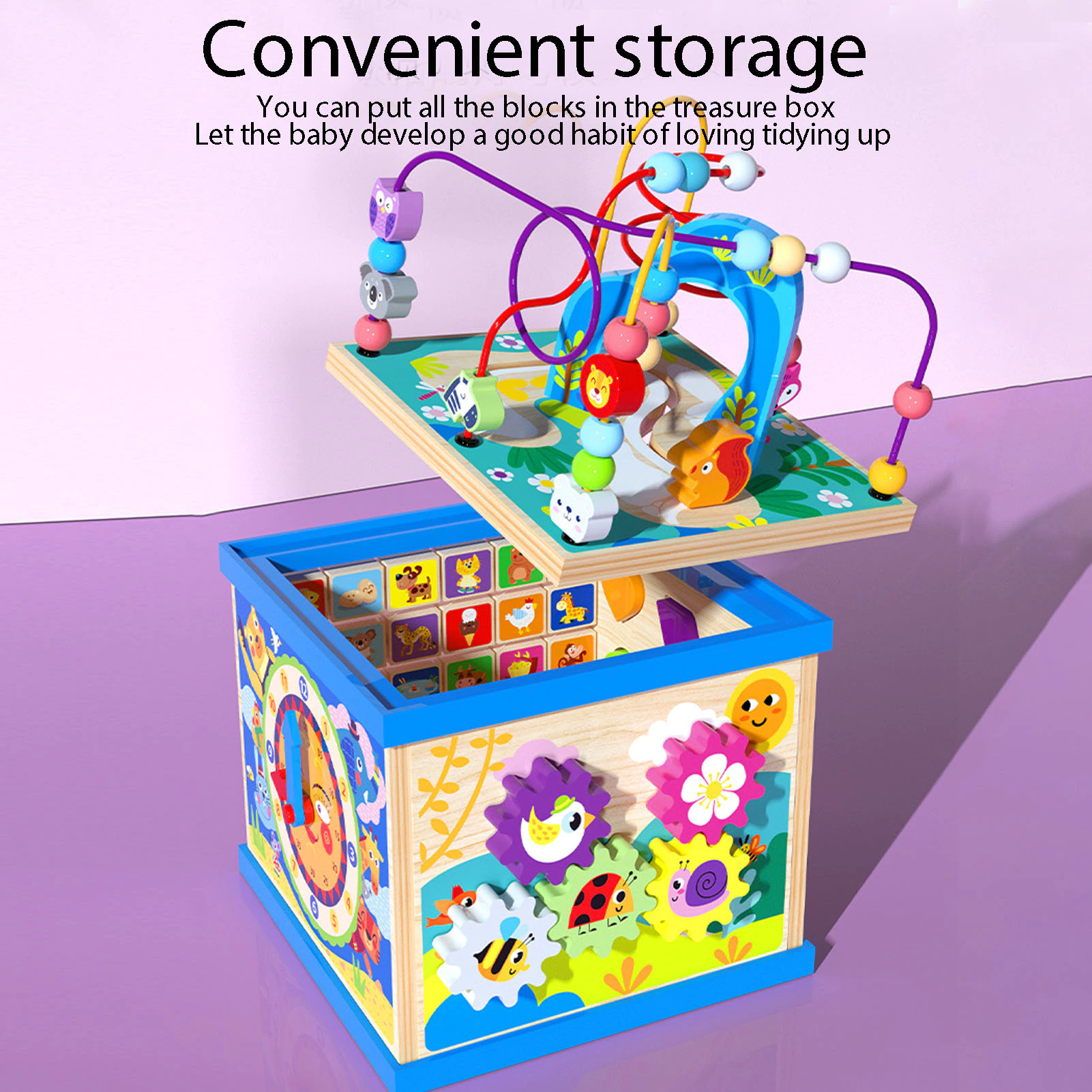 Jucarie educativa Montessori Cub din lemn multifunctional 5 in 1 [4]