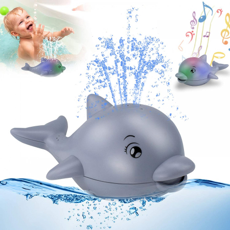 Accesorii Baie copii - Jucarie interactiva de baie cu lumini si muzica Delfin Gri
