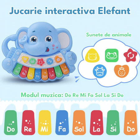 Jucarie Interactiva  muzicala Elefant albastru Pian cu lumini si sunete [1]