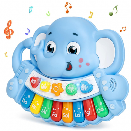 Jucarii muzicale - Jucarie Interactiva  muzicala Elefant albastru Pian cu lumini si sunete