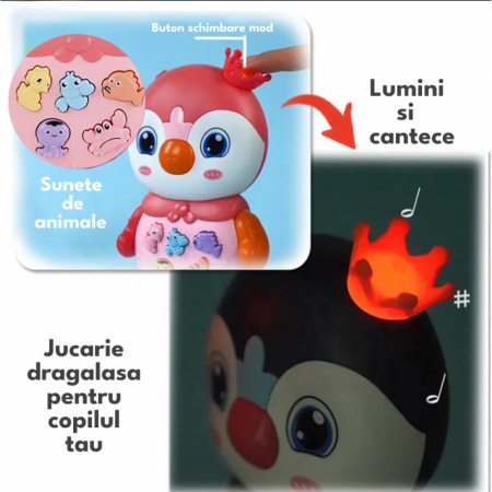 Jucarie interactiva Pinguin Roz cu sunete si lumini [2]