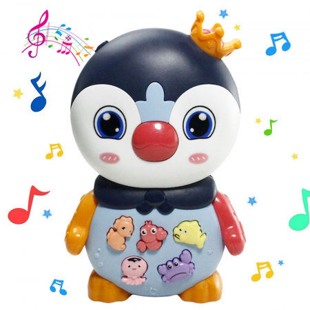 Jucarii muzicale - Jucarie interactiva Pinguin Albastru cu sunete si lumini