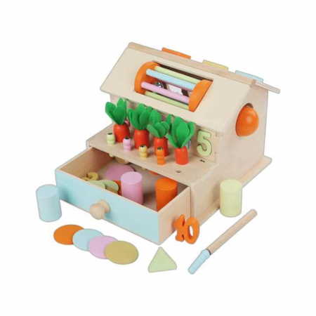 Jucarii din lemn si Montessori - Jucarie Montessori din lemn 8 in 1 – Casuta cu activitati educative