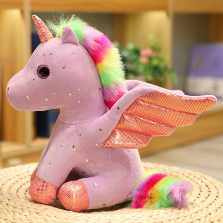 Jucarii Copii - Jucarie plus Unicorn cu Ochi sclipitori si Coama Curcubeu