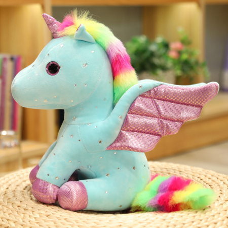 Jucarii din Plus - Mascote din Plus(3 ani +) - Jucarie plus Unicorn cu Ochi sclipitori si Coama Curcubeu