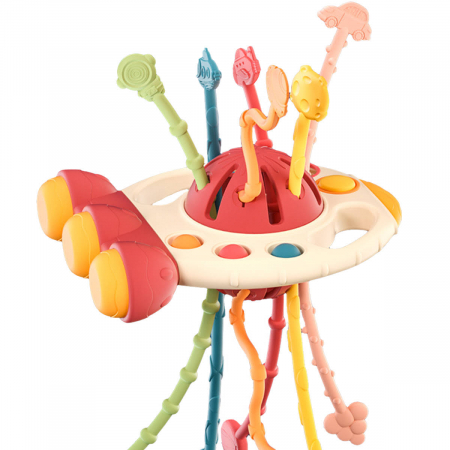 Jucarie senzoriala din Silicon Montessori Bebelusi Dentitie Motricitate cu Activitatii Racheta [2]