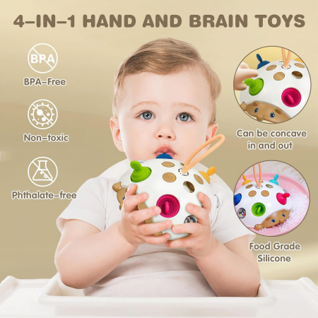 Jucarie Senzoriala Montessori pentru Bebelusi - Arici Dentitie 4 in 1 [4]
