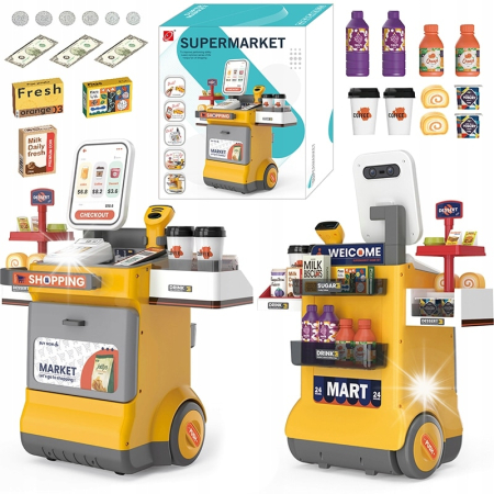 Supermarket Interactiv Galben pentru Copii – Carucior, Scanner si Casa de Marcat [1]