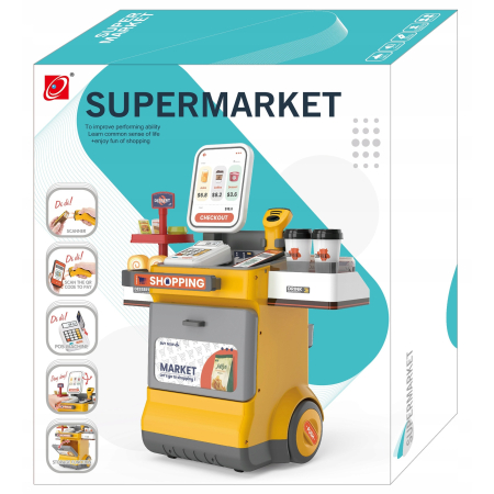 Supermarket Interactiv Galben pentru Copii – Carucior, Scanner si Casa de Marcat [3]