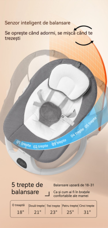 Leagan Electric Bej Bebelusi Bluetooth, Muzica, Senzor de Miscare Balansoar Multifunctional - Copie [6]