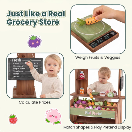Magazin Lemn Montessori Copii, Stand Fructe si Legume [3]
