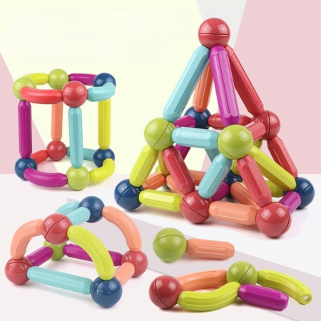 Jocuri creative (3 ani +) - Joc STEM Magnetic Bar Blocks – Set de Constructii 3D din Blocuri Magnetice Colorate