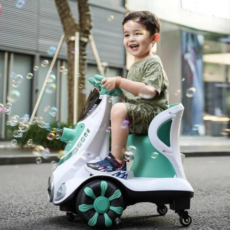 Masinute Biciclete cu si fara pedale - Masina Electrica Copii 6V Baloane de Sapun & Rotire 360° Verde