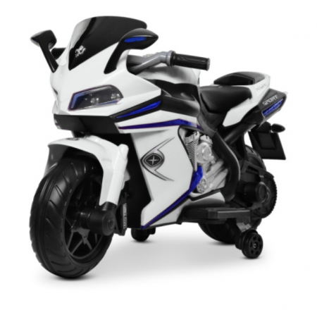 Masinute electrice copii - Motocicletă sport pentru copii 12 V alb cu roti din spuma