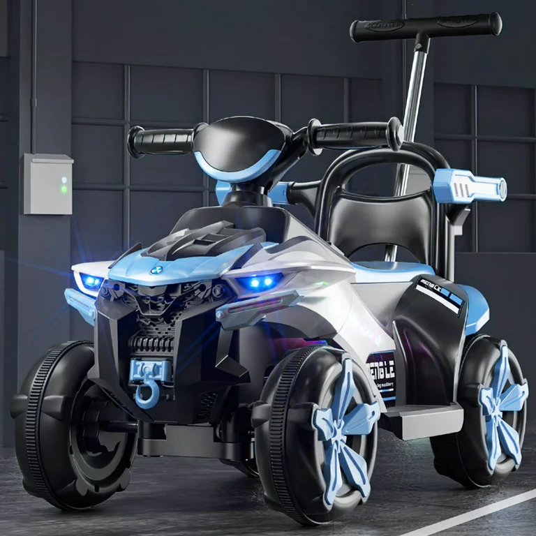 Masinuta Copii Atv Electric si maner de impins 6 V si Telecomanda Albastru [2]