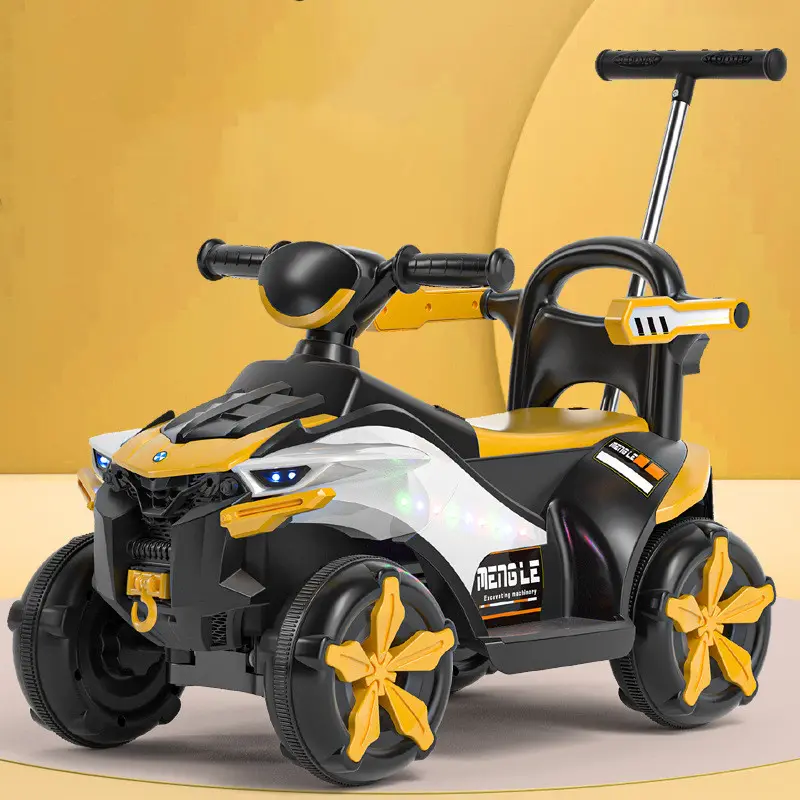 Masinuta Copii Atv Electric si maner de impins 6 V si Telecomanda Galben [1]