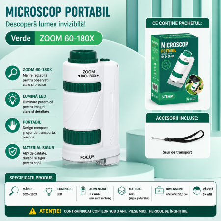Microscop Portabil Copii 60-180x LED  2in1 Stativ [7]