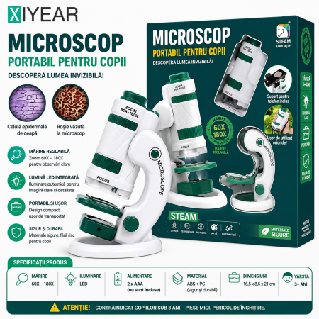 Microscop Portabil Copii 60-180x LED  2in1 Stativ [6]