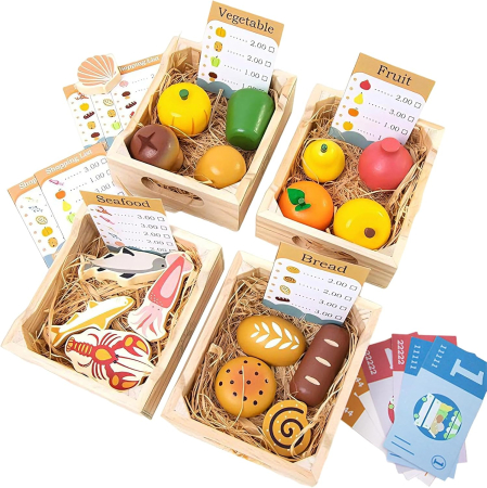 Mini Magazin Alimentar Lemn 37 Piese — Fructe Legume Paine Fructe de Mare [3]