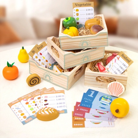 Mini Magazin Alimentar Lemn 37 Piese — Fructe Legume Paine Fructe de Mare [1]