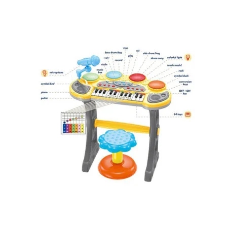 Pian electronic copii cu 24 de clape, 4 tobe, microfon si scaun [3]