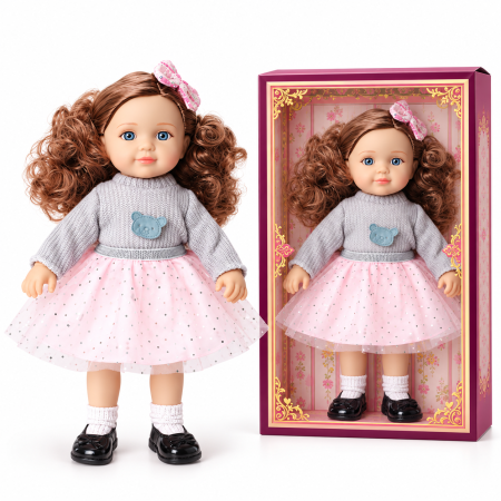 Papusi, Casute si Seturi de Infrumusetare (3 Ani+) - Papusa Jelena 36 cm, Corp Moale, Ochi 3D, Rochita Roz