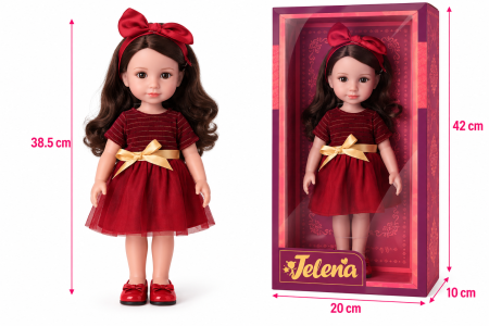 Papusi, Casute si Seturi de Infrumusetare (3 Ani+) - Papusa Jelena 38,5 cm, 100% PVC, Rochita Rosie, Funda