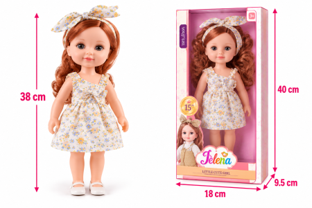 Papusi, Casute si Seturi de Infrumusetare (3 Ani+) - Papusa Jelena 38 cm, Rochita Florala, cu Perie Inclusa