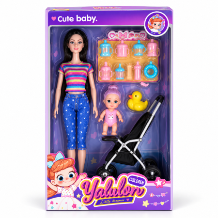 Papusa Mama cu Bebelus, Carucior si Accesorii, 33 cm [0]