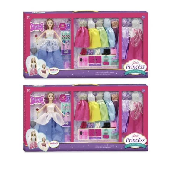 Papusi -Casute- Masute infrumusetare ( 3 ani +) - Papusa Printesa cu Set Complet de Haine si Accesorii – Jucarie Fashion pentru Fete