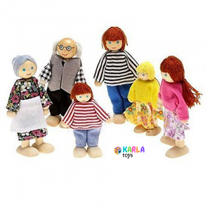 Papusi -Casute- Masute infrumusetare ( 3 ani +) - Set 6 papusi din lemn Familia mea