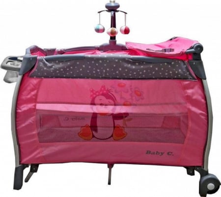 Camera copilului - Patut pliabil Baby Care Roz – 2 Nivele, Balansoar, Muzica, Carusel, Plasa insecte, Masa infasat