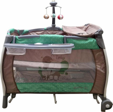Camera copilului - Patut pliabil Baby Care Verde – 2 Nivele, Balansoar, Muzica, Carusel, Plasa insecte, Masa infasat