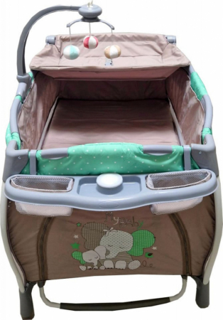 Patut pliabil Baby Care Verde – 2 Nivele, Balansoar, Muzica, Carusel, Plasa insecte, Masa infasat [1]