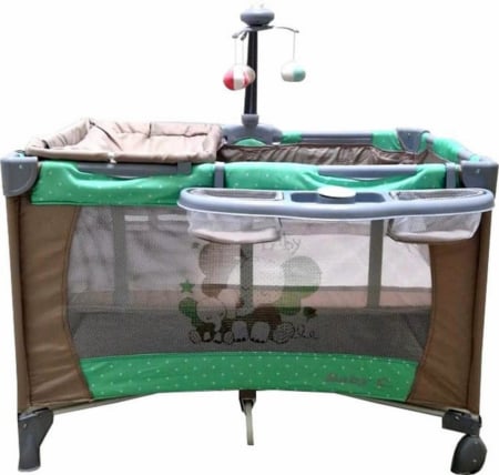 Camera copilului - Patut Pliabil Copii Baby Care Verde – 2 Nivele, Melodii, Masa Infasat, Carusel Jucarii, Plasa Insecte