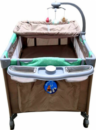 Patut Pliabil Copii Baby Care Verde – 2 Nivele, Melodii, Masa Infasat, Carusel Jucarii, Plasa Insecte [2]