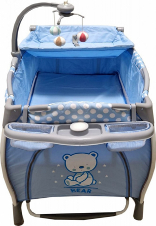 Patut pliabil Baby Care Albastru – 2 Nivele, Balansoar, Muzica, Carusel, Plasa insecte, Masa infasat [1]