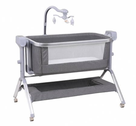 Patut Gri Co-Sleeper Electric cu Functie de Leganat, Telecomanda, Carusel [1]
