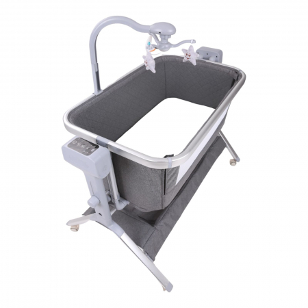 Patut Gri Co-Sleeper Electric cu Functie de Leganat, Telecomanda, Carusel [6]