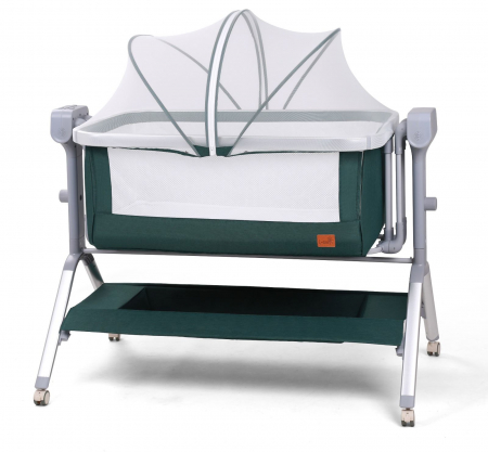 Patuturi copii - Patut Verde Co-Sleeper Electric cu Functie de Leganat, Telecomanda, Carusel