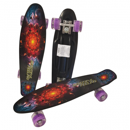 Skateboard si Penny board - Penny Board cu roti de silicon si lumini cu print grafic Flower