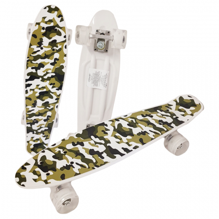 Skateboard si Penny board - Penny Board cu roti de silicon si lumini cu print grafic Army