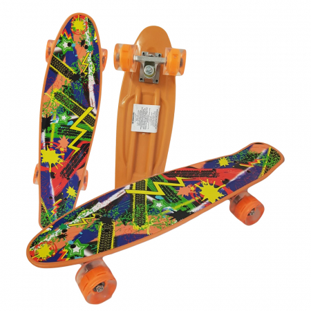 Skateboard si Penny board - Penny Board cu roti de silicon si lumini cu print grafic Colour Splash